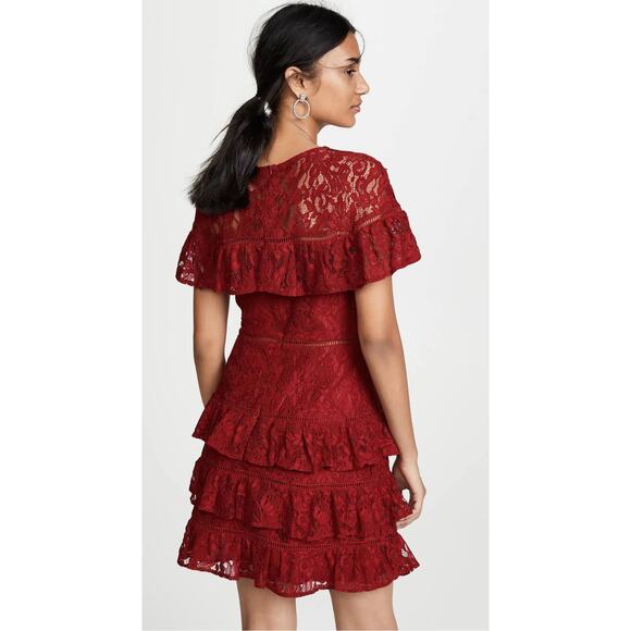 Bb Dakota Aphrodite Ruffle Lace Dress in Rouge Tiered Ruffle Short Skirt size 8 - Picture 6 of 6
